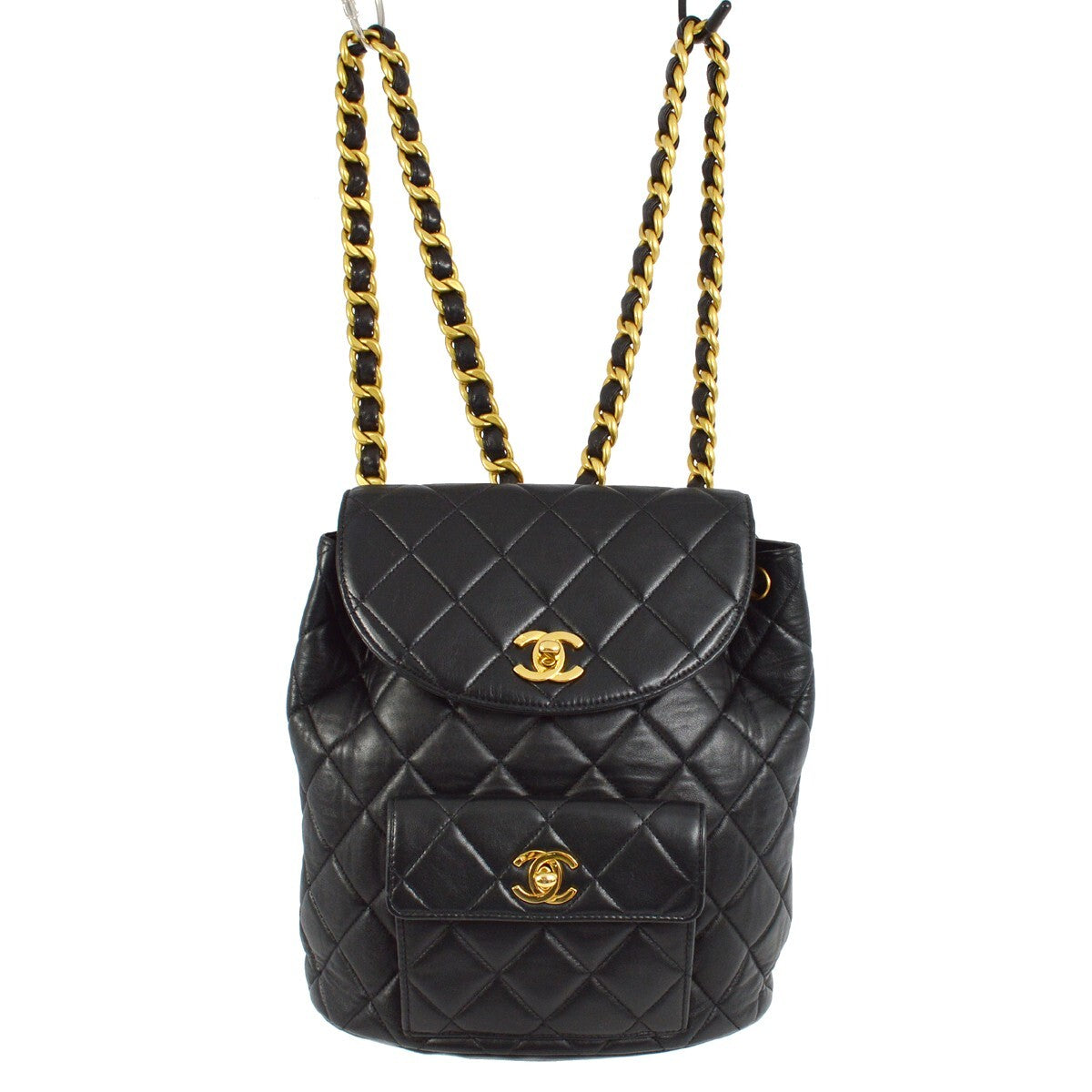 Chanel Duma Drawstring Backpack Quilted Leather Black Leather Backpack Bag (Pre-Owned)