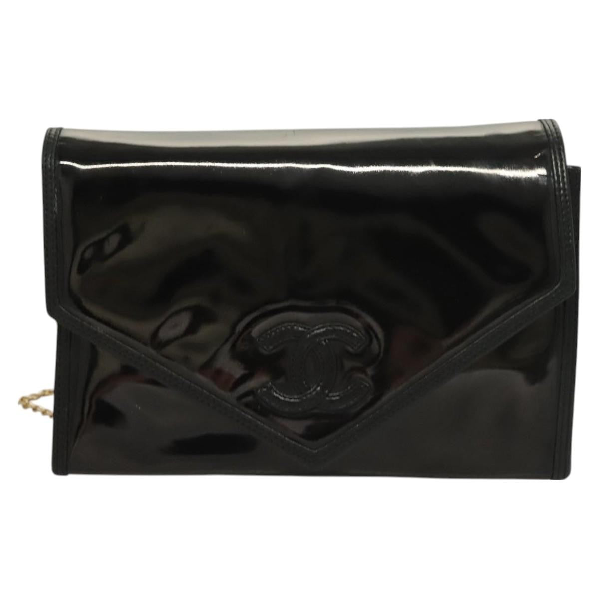Chanel Cc Envelope Flap Crossbody Patent Leather Black Patent_Leather Clutche & Pouche Bag (Pre-Owned)