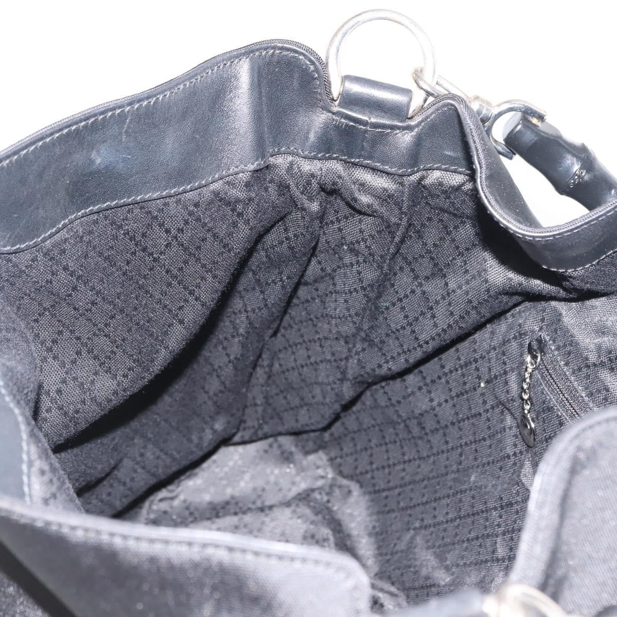 Gucci Vintage Bamboo Handle Open Hobo Nylon Black Nylon Tote Bag Bag (Pre-Owned)