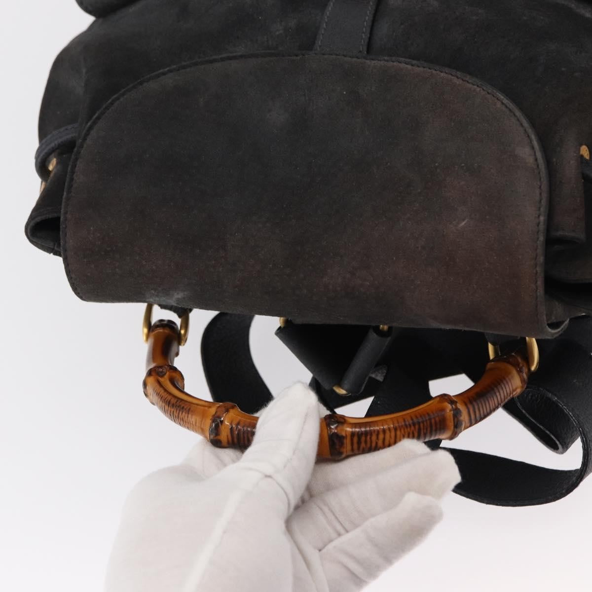 Gucci Vintage Bamboo Backpack Suede Navy Suede Backpack Bag (Pre-Owned)