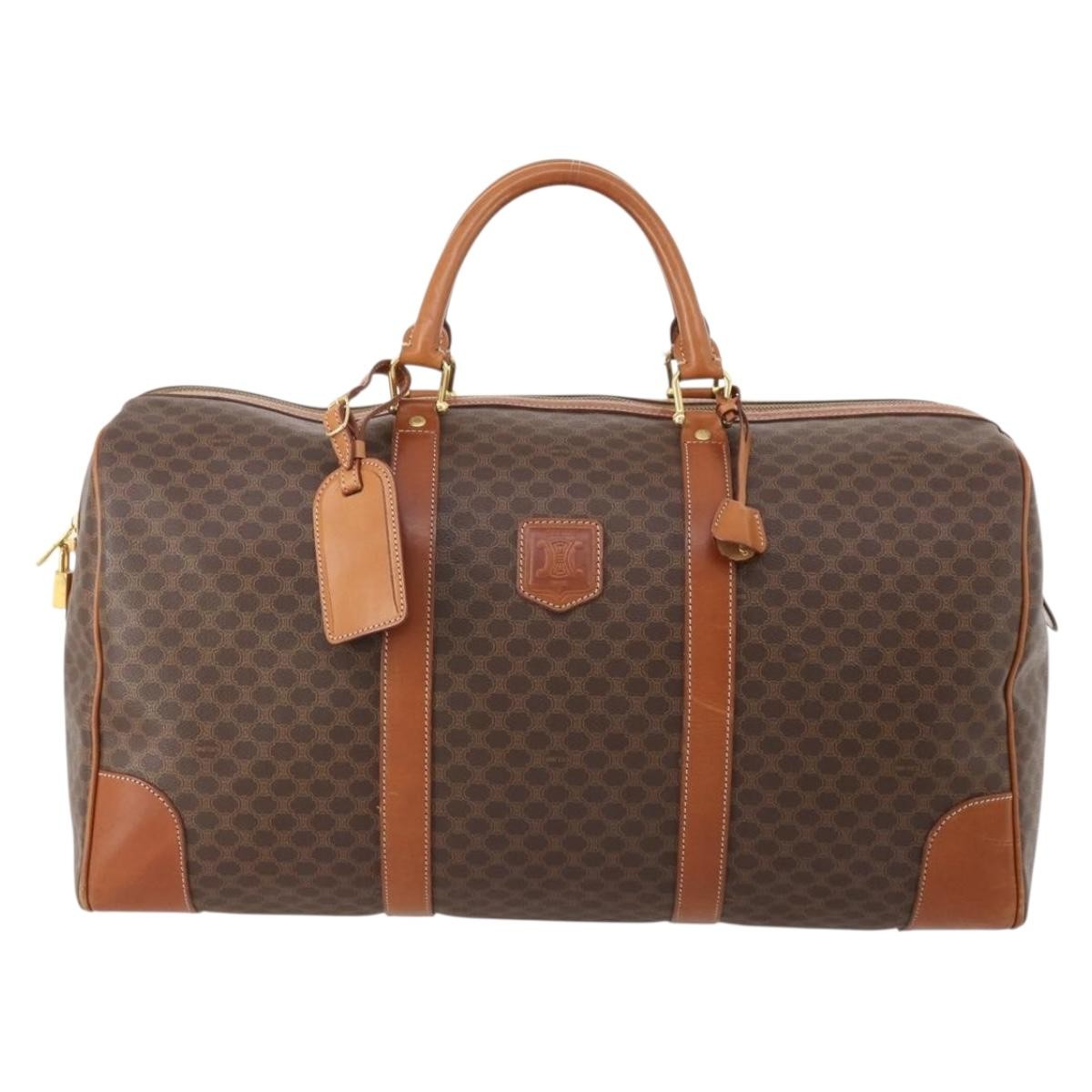 Celine Vintage Macadam Boston Bag Canvas And Leather Brown Pvc Handbag (Pre-Owned)