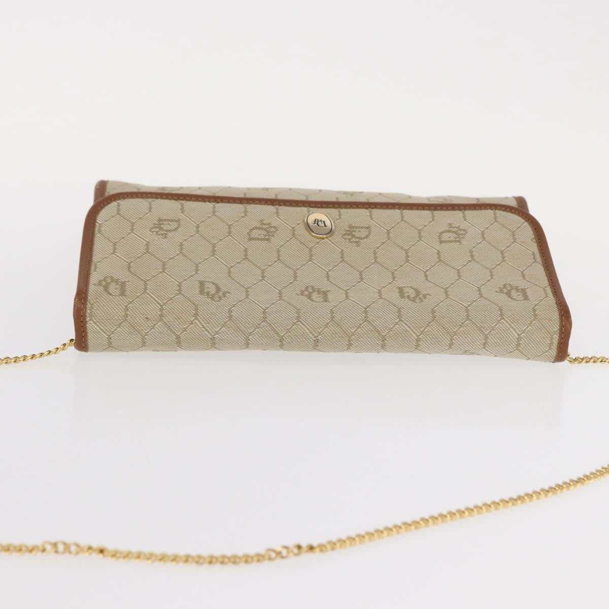 Christian Dior Vintage Honeycomb Chain Canvas Beige Canvas Shoulder Bag Bag (Pre-Owned)