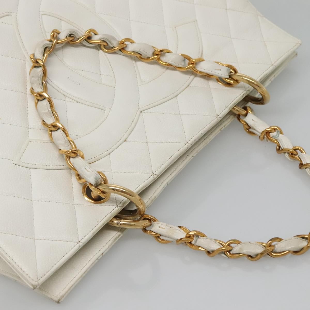 Chanel Vintage Grand Shopping Tote Quilted Caviar White Leather Bag (Pre-Owned)