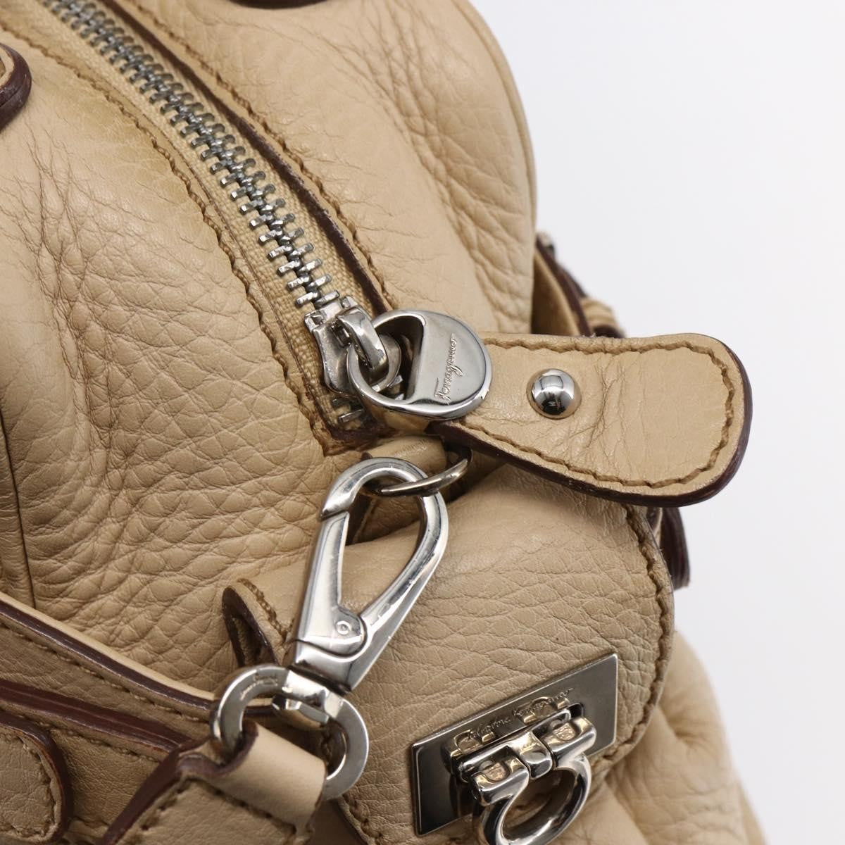 Salvatore Ferragamo Gancini Handbag Leather Beige Leather Shoulder Bag Bag (Pre-Owned)