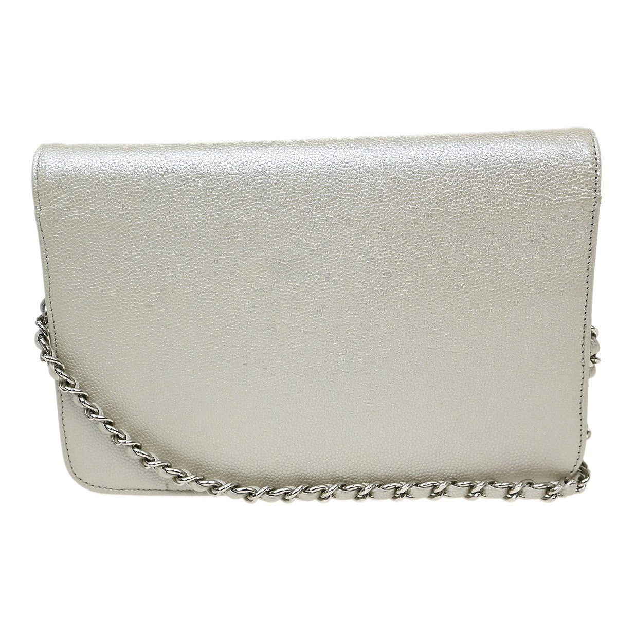 Chanel Timeless Wallet On Chain Textured Leather Silver Leather Wallets Accessory (Pre-Owned)