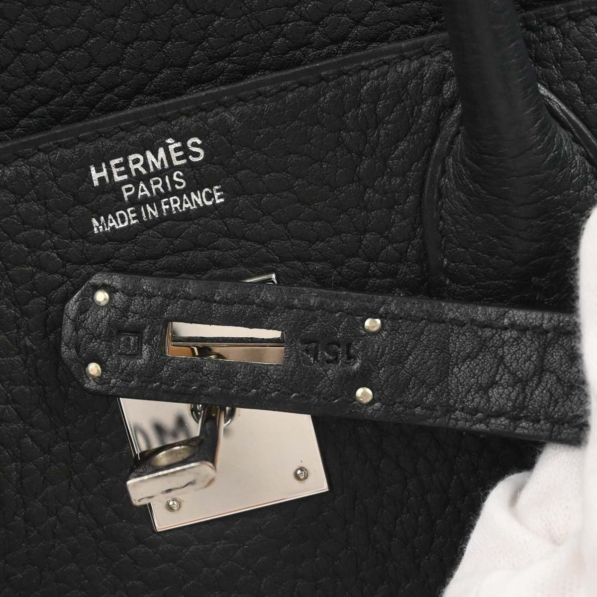Hermes Hac Birkin Bag Black Fjord With Palladium Hardware Black Leather Handbag (Pre-Owned)