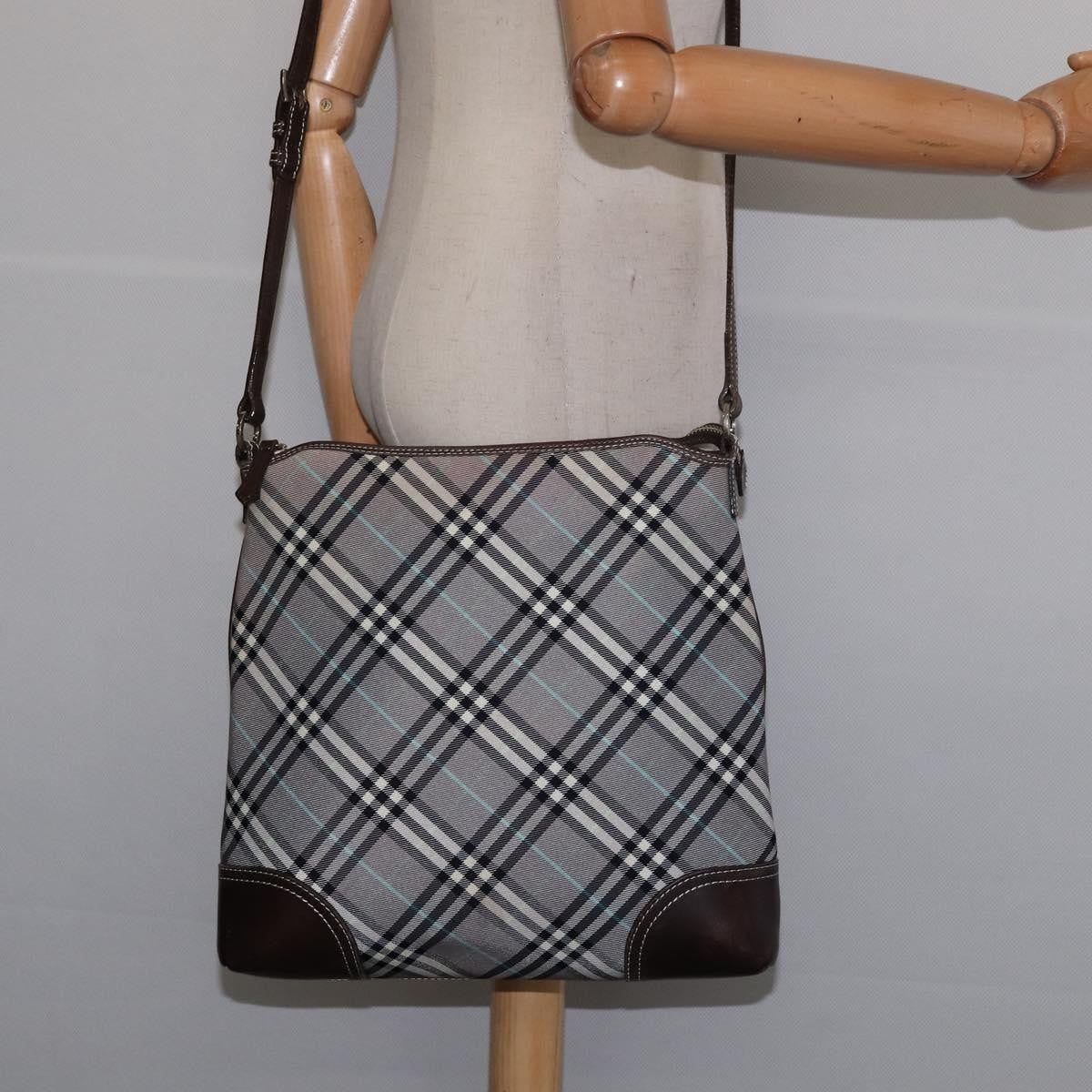 Burberry Nova Check Blue Label Canvas Gray Nylon Shoulder Bag Bag (Pre-Owned)