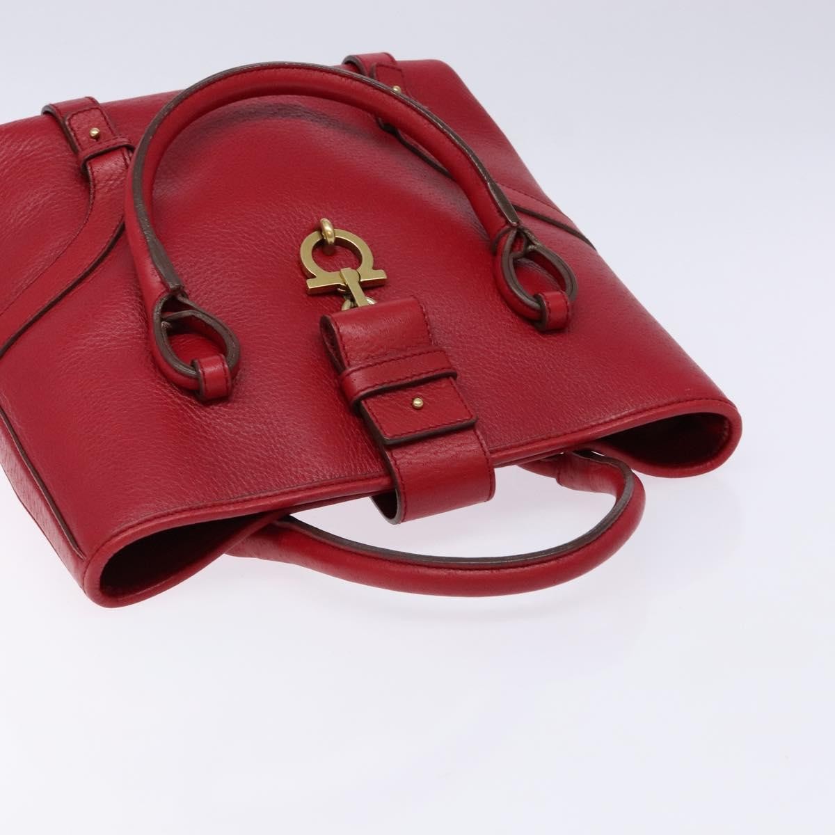 Salvatore Ferragamo Gancini Handbag Leather Red Leather Handbag (Pre-Owned)