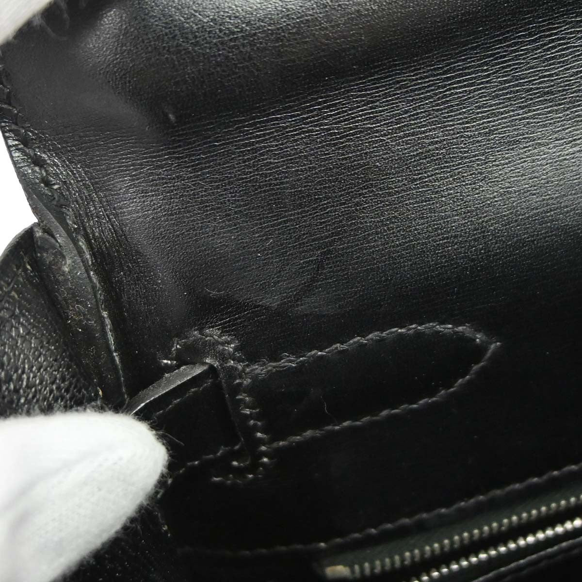 Hermes Kelly Handbag Black Box Calf With Palladium Hardware Black Leather Handbag (Pre-Owned)