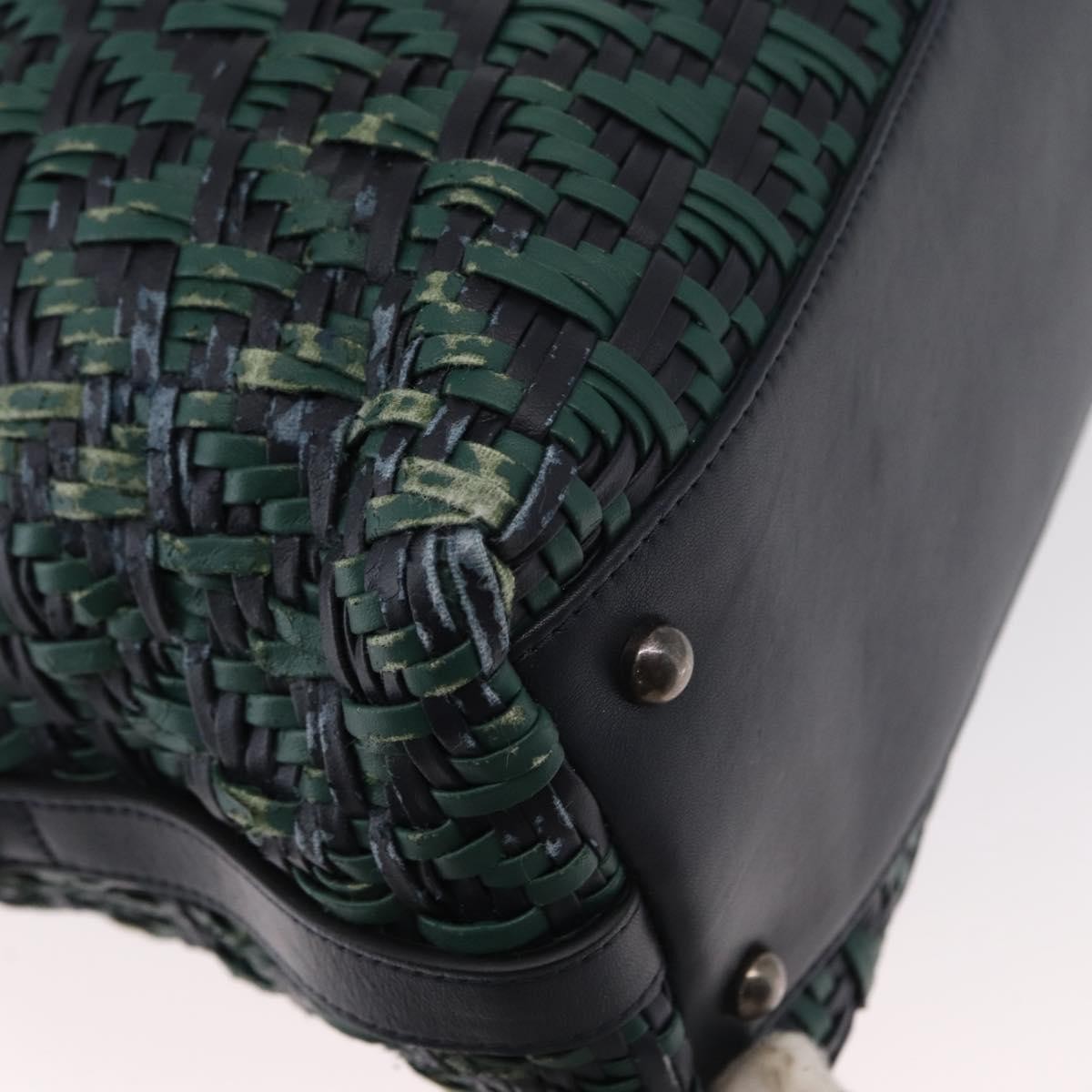 Chanel Convertible Chain Bowler Bag Woven Calfskin Green Leather Handbag (Pre-Owned)