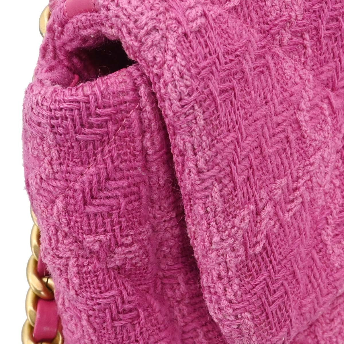 Chanel 19 Flap Bag Quilted Tweed Pink Tweed Handbag (Pre-Owned)
