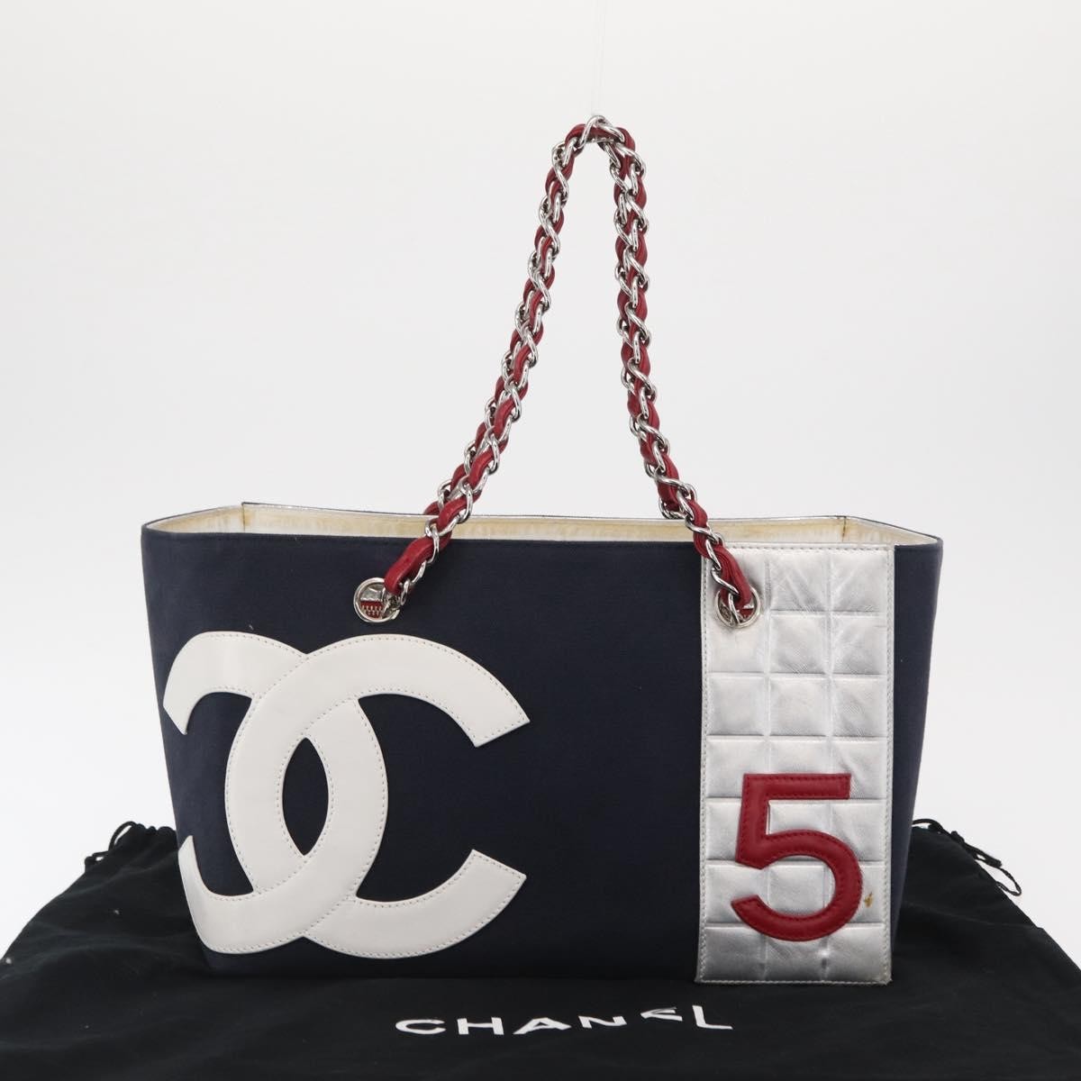 Chanel No.5 Tote Canvas And Leather Navy Canvas Tote Bag Bag (Pre-Owned)