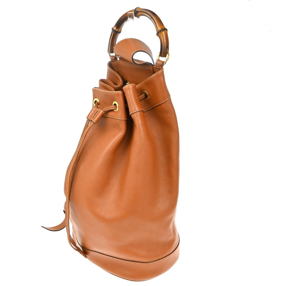 Gucci Vintage Bamboo Sling Backpack Leather Brown Leather Backpack Bag (Pre-Owned)