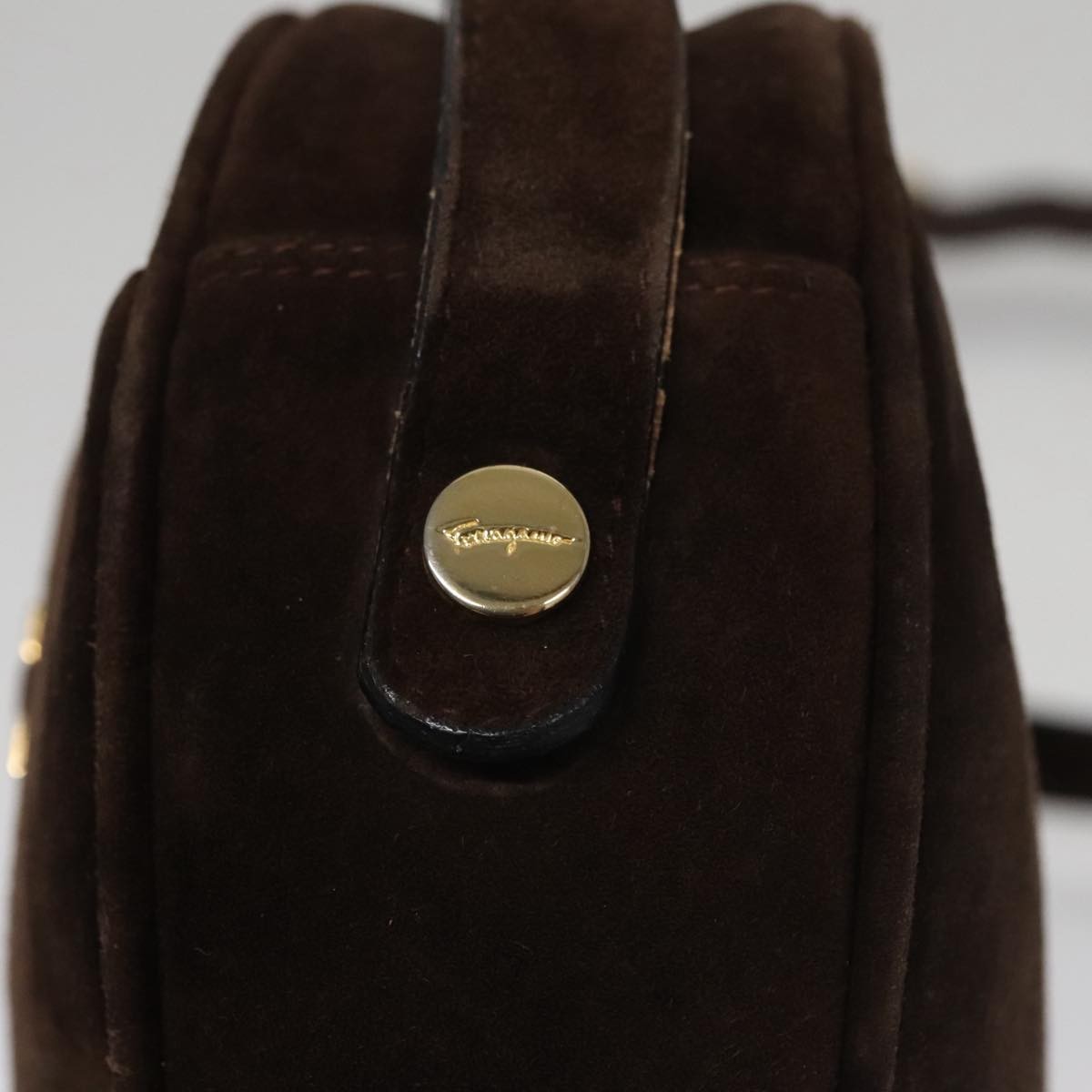 Salvatore Ferragamo Gancini Shoulder Bag Suede Brown Suede Shoulder Bag Bag (Pre-Owned)