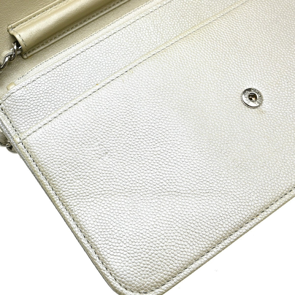 Chanel Timeless Wallet On Chain Textured Leather Silver Leather Wallets Accessory (Pre-Owned)