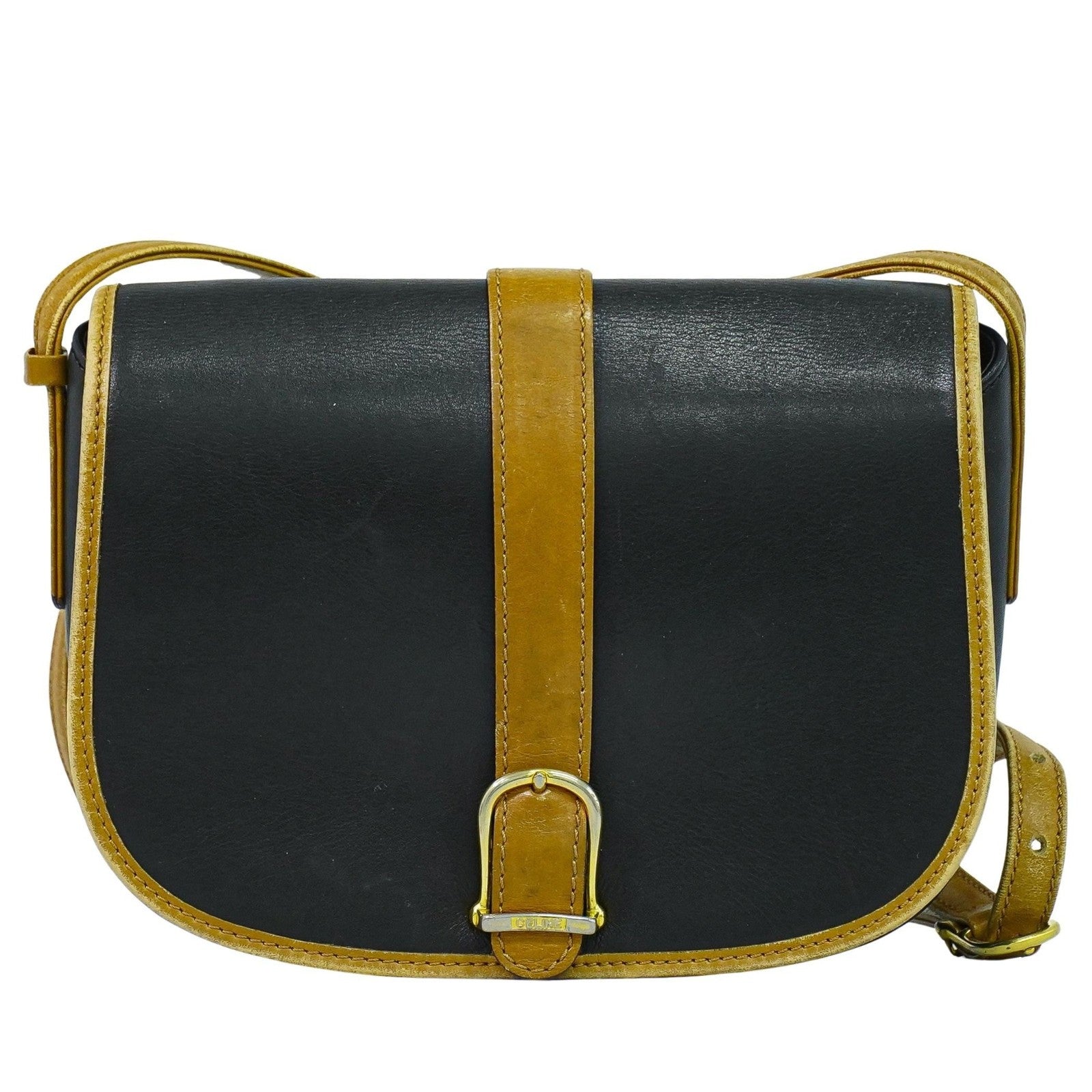 Celine Vintage Shoulder Bag Leather Black Leather Shoulder Bag Bag (Pre-Owned)