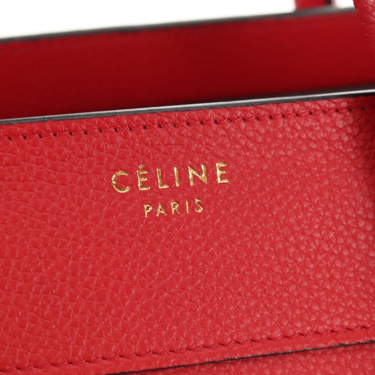 Celine Luggage Bag Grainy Leather Red Leather Handbag (Pre-Owned)