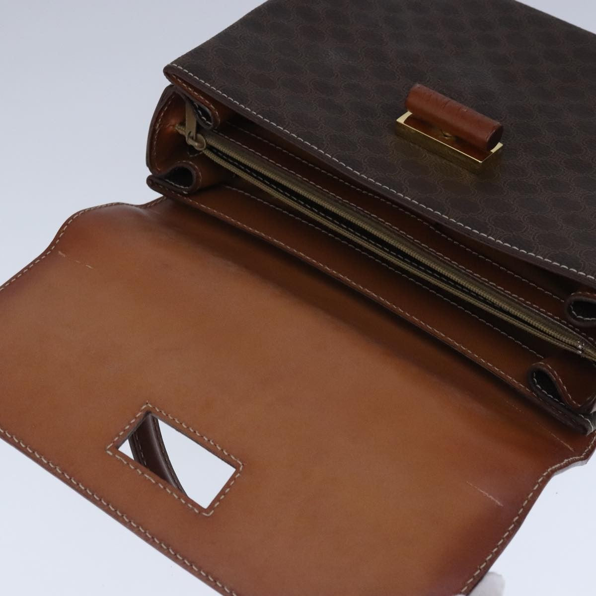 Celine Vintage Convertible Top Handle Bag Macadam Coated Canvas Brown Canvas Handbag (Pre-Owned)