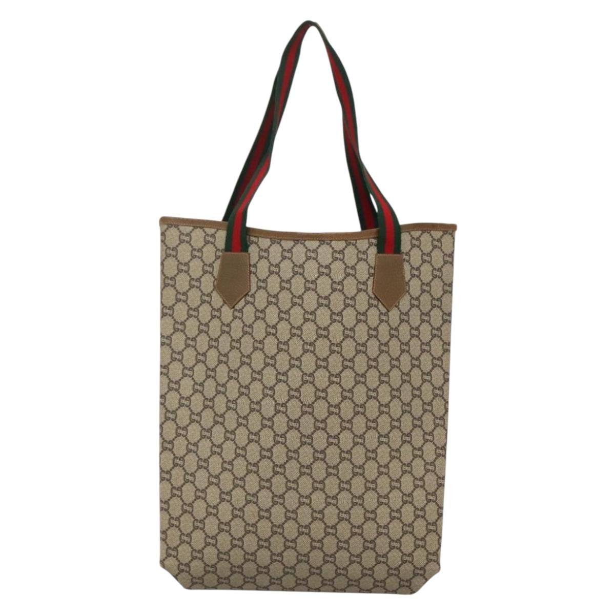 Gucci Vintage Web Strap Tote Gg Coated Canvas Beige Canvas Tote Bag Bag (Pre-Owned)