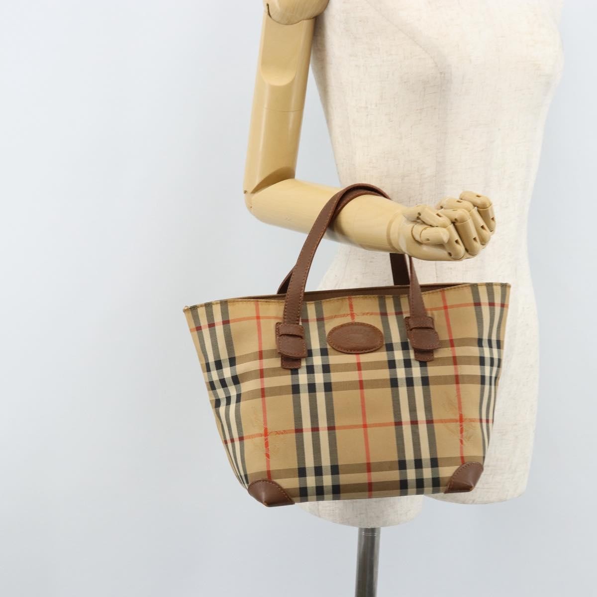 Burberry Nova Check Tote Canvas Check Pattern Beige Canvas Tote Bag Bag (Pre-Owned)