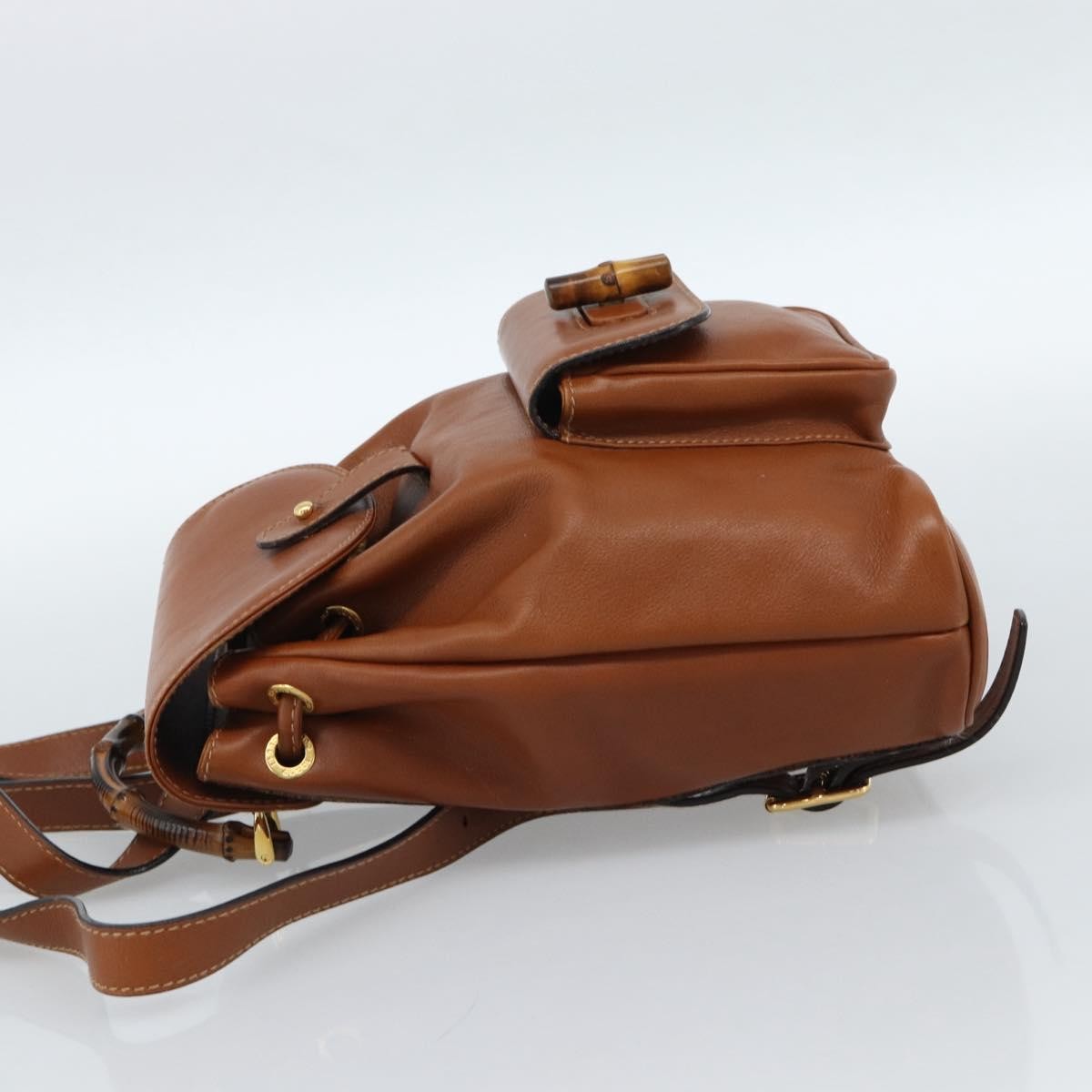 Gucci Vintage Bamboo Backpack Leather Brown Leather Backpack Bag (Pre-Owned)
