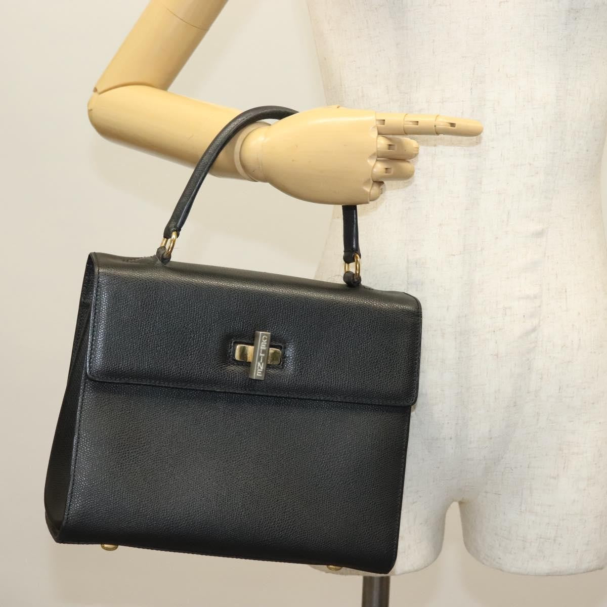 Celine Vintage Convertible Turnlock Top Handle Bag Leather Black Leather Bag (Pre-Owned)