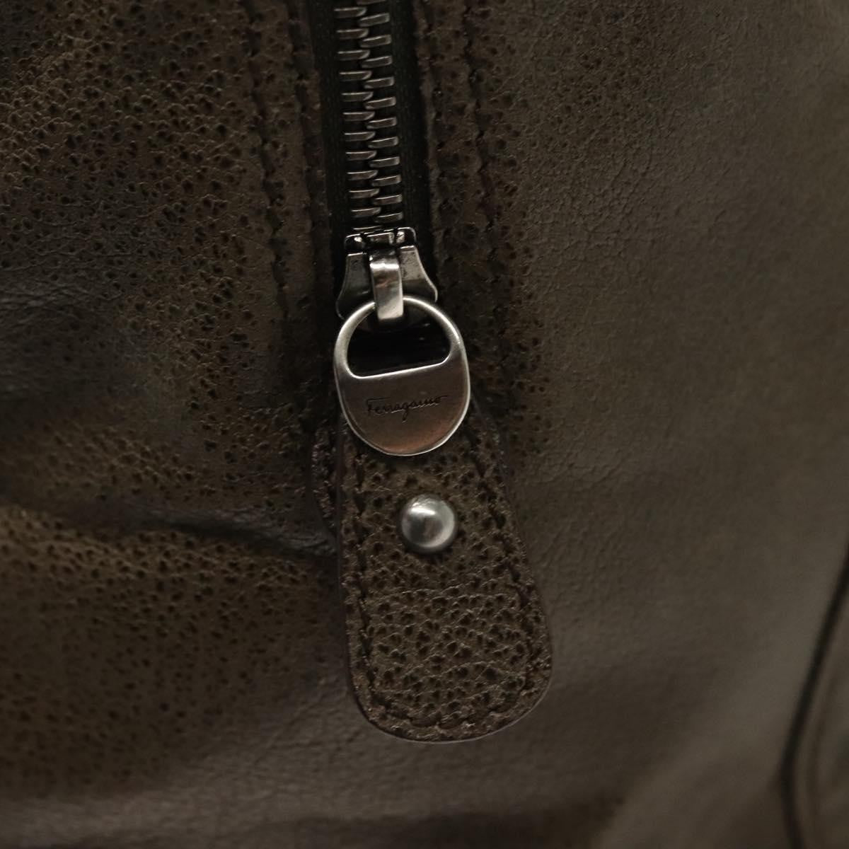 Salvatore Ferragamo Gancini Buckle Shoulder Bag Leather Khaki Leather Bag (Pre-Owned)