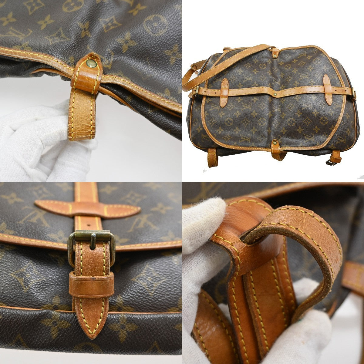 Louis Vuitton Saumur Handbag Monogram Canvas Brown Canvas Shoulder Bag Bag (Pre-Owned)