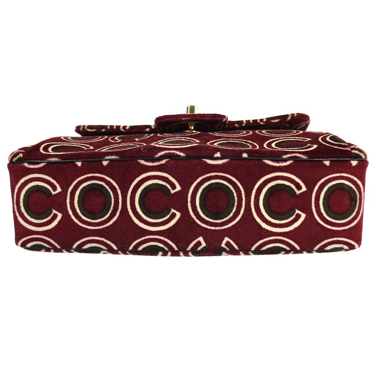 Chanel Cc Top Handle Bag Coco Print Velvet Burgundy Velvet Handbag (Pre-Owned)