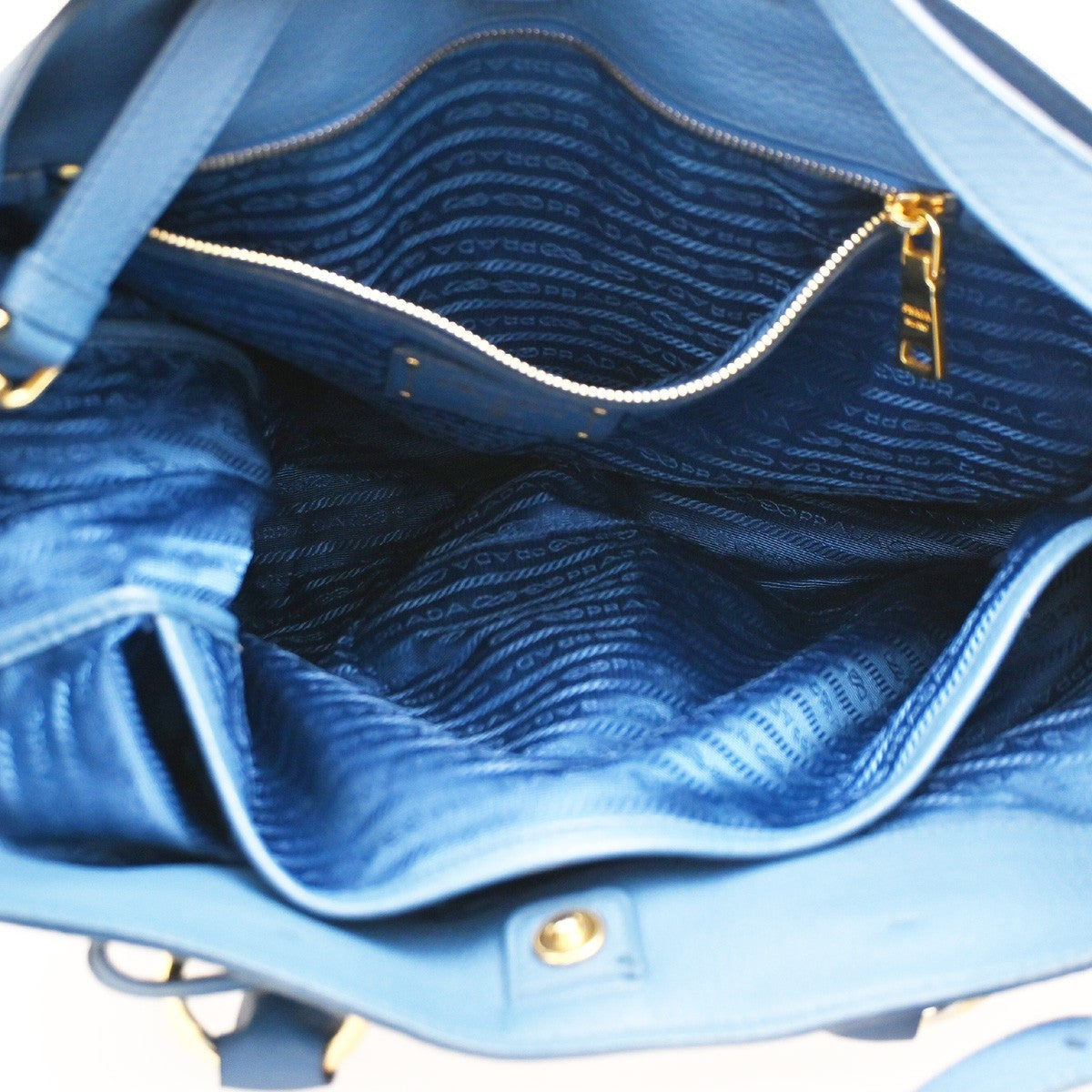 Prada Convertible Shopper Tote Vitello Daino Blue Leather Tote Bag Bag (Pre-Owned)
