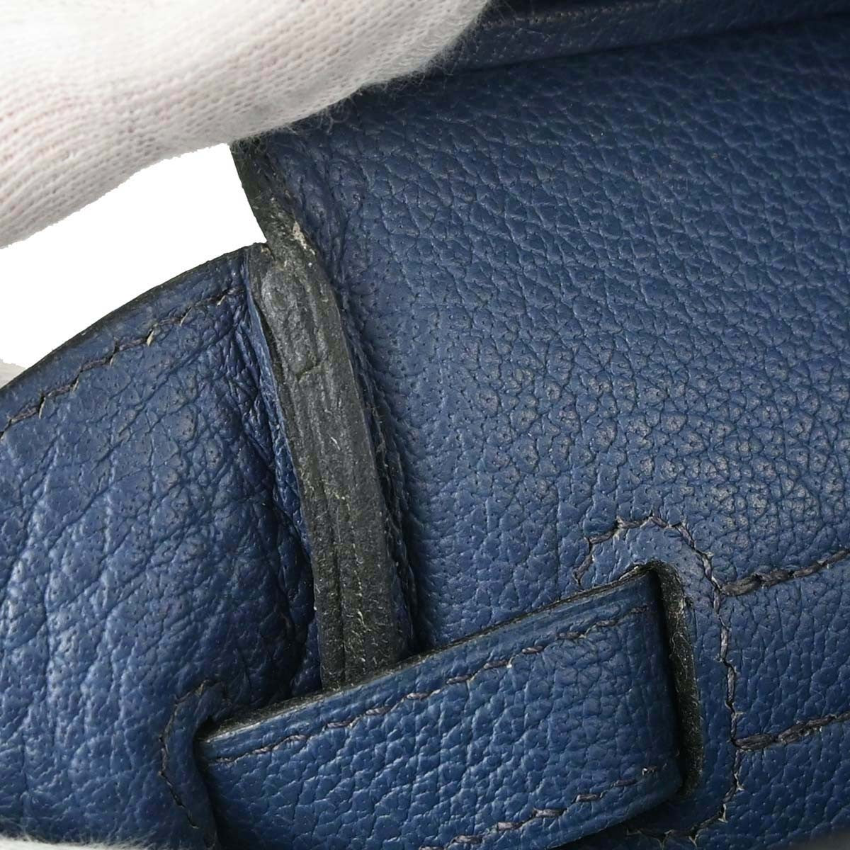 Hermes Birkin Handbag Blue Togo With Palladium Hardware Blue Leather Handbag (Pre-Owned)
