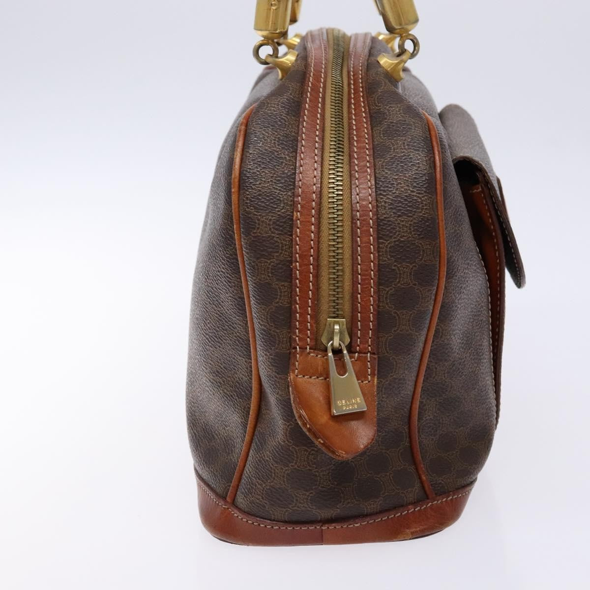 Celine Macadam Handbag Macadam With Leather Brown Canvas Handbag (Pre-Owned)