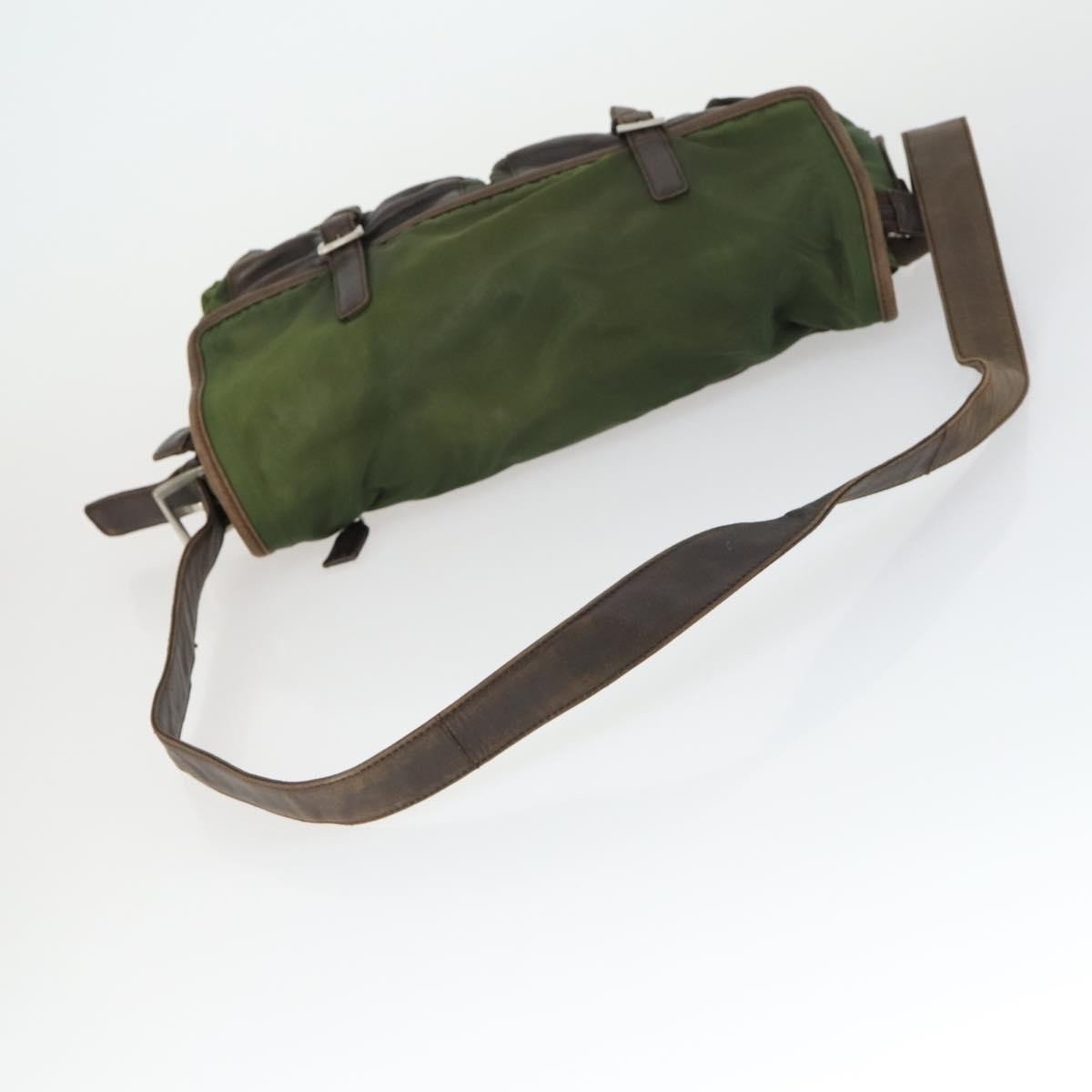 Prada Vintage Shoulder Bag Nylon And Leather Green Nylon Shoulder Bag Bag (Pre-Owned)