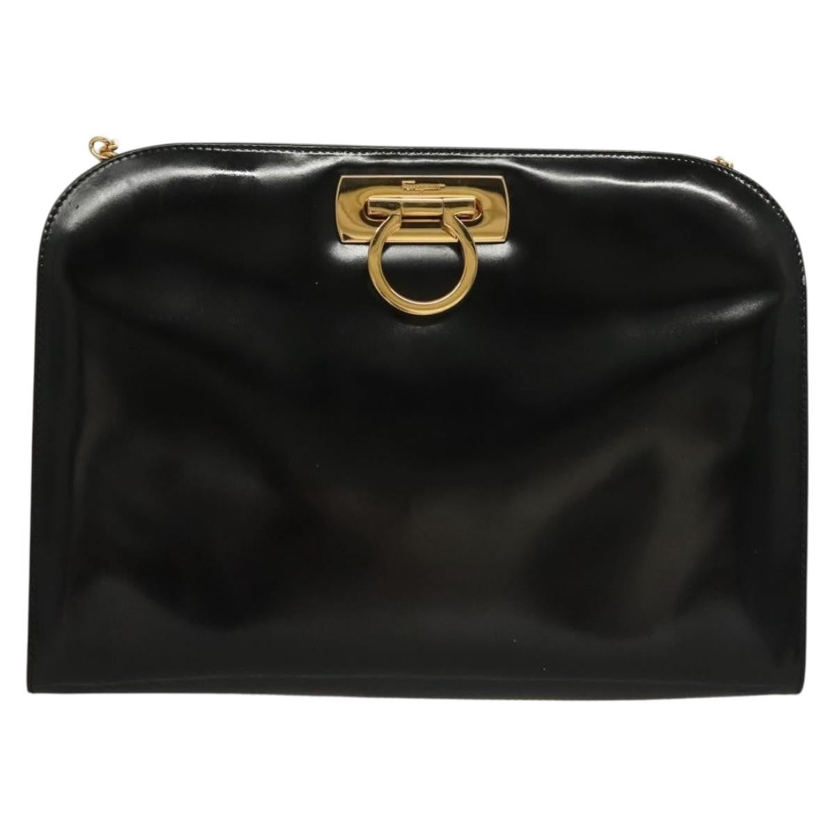 Salvatore Ferragamo Vintage Gancini Chain Shoulder Bag Patent Leather Black Patent_Leather Shoulder Bag Bag (Pre-Owned)