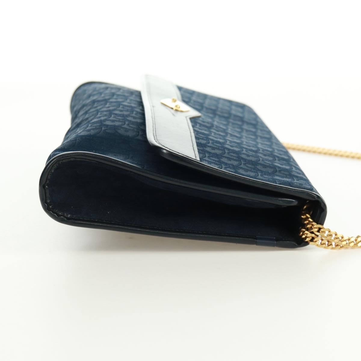 Christian Dior Vintage Chain Flap Shoulder Bag Diorissimo Canvas Navy Canvas Shoulder Bag Bag (Pre-Owned)
