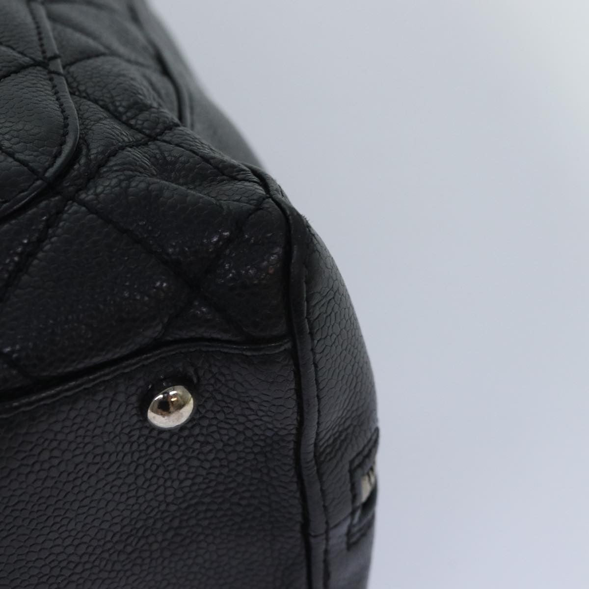 Chanel Vintage Cc Zip Around Bowler Bag Quilted Caviar Black Leather Handbag (Pre-Owned)