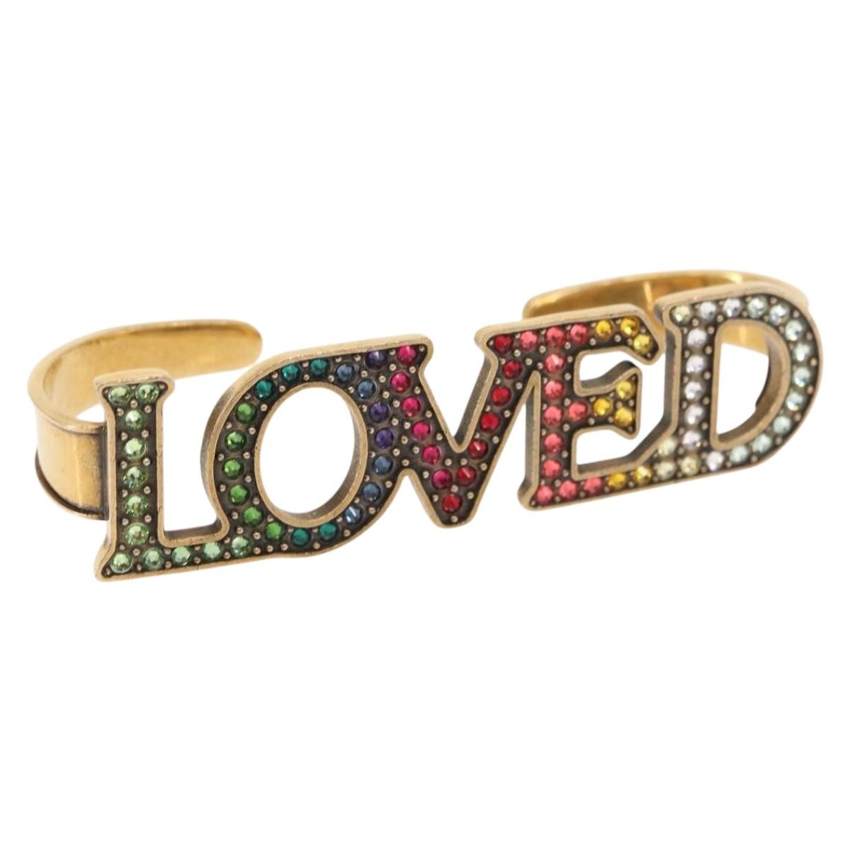 Gucci Loved Palm Cuff Ring Crystal Embellished Metal Gold Metal Cufflinks Jewelry (Pre-Owned)
