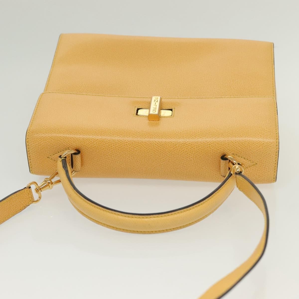 Celine Vintage Convertible Turnlock Top Handle Bag Leather Yellow Leather Bag (Pre-Owned)