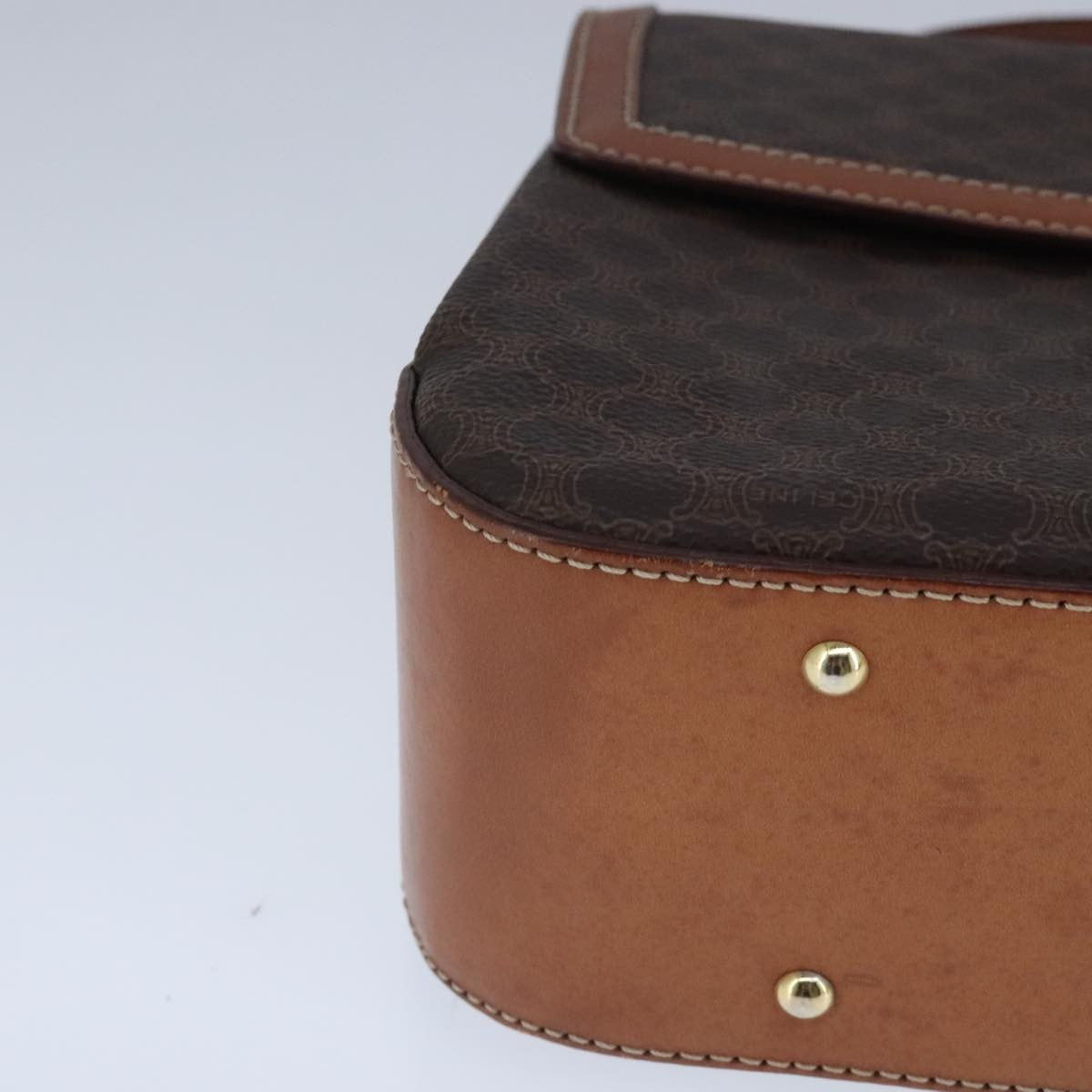 Celine Vintage Convertible Top Handle Bag Macadam Coated Canvas Brown Canvas Handbag (Pre-Owned)
