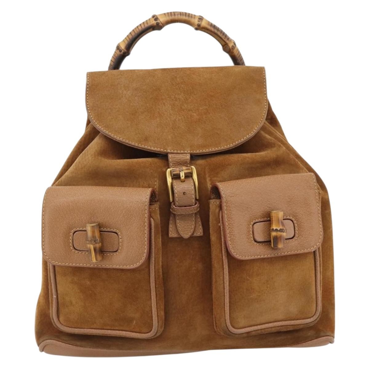 Gucci Vintage Bamboo Backpack Suede Brown Suede Backpack Bag (Pre-Owned)