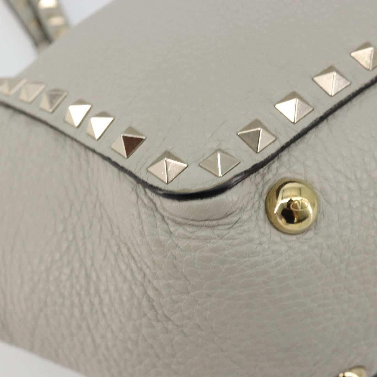 Valentino Garavani Rockstud Tote Textured Leather Gray Leather Tote Bag Bag (Pre-Owned)