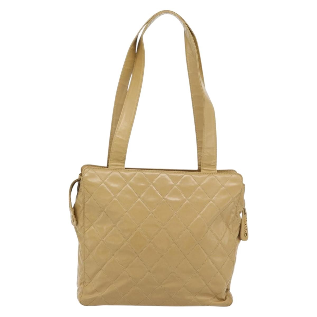 Chanel Vintage Front Pocket Shoulder Bag Leather Beige Patent_Leather Shoulder Bag Bag (Pre-Owned)