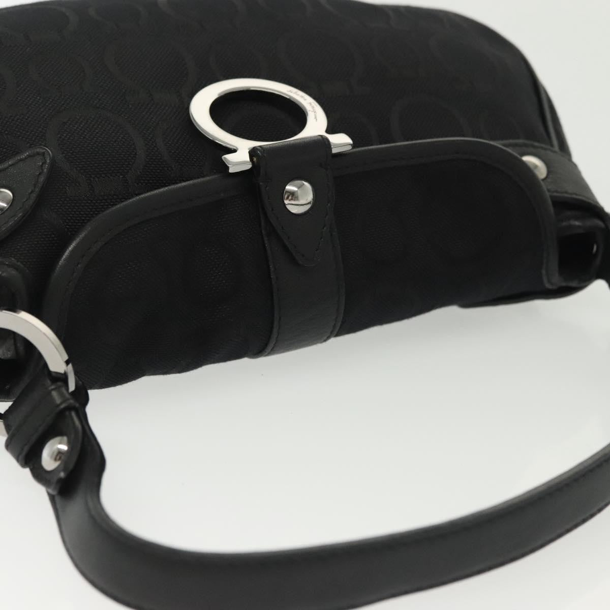 Salvatore Ferragamo Gancini Handbag Canvas Black Canvas Handbag (Pre-Owned)