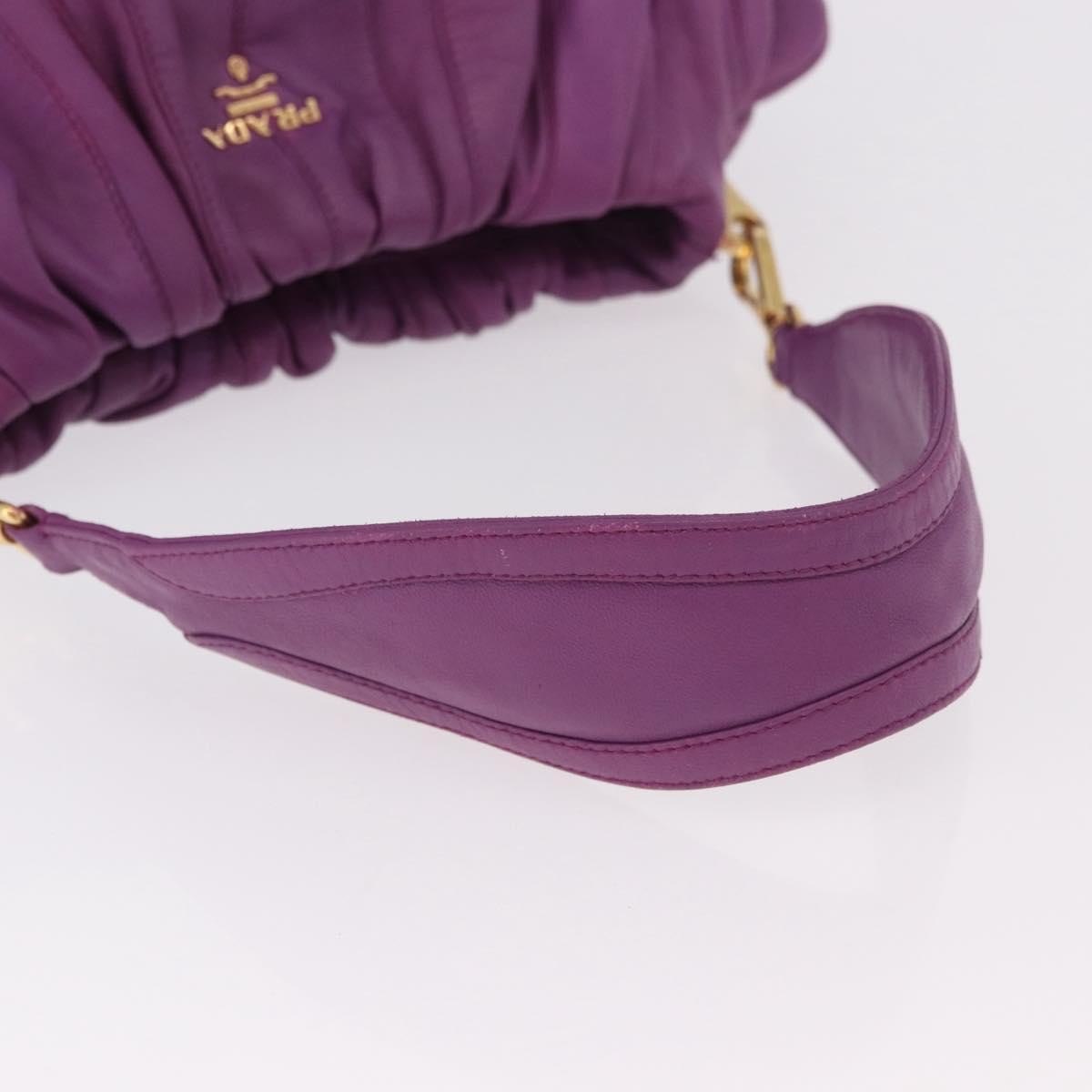 Prada Pleats Shoulder Bag Cervo Leather Purple Leather Handbag (Pre-Owned)