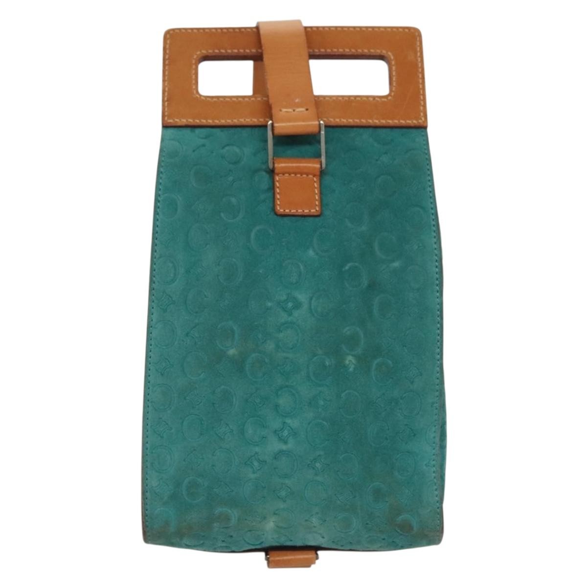 Celine Macadam Shoulder Bag Canvas Turquoise Suede Bag (Pre-Owned)
