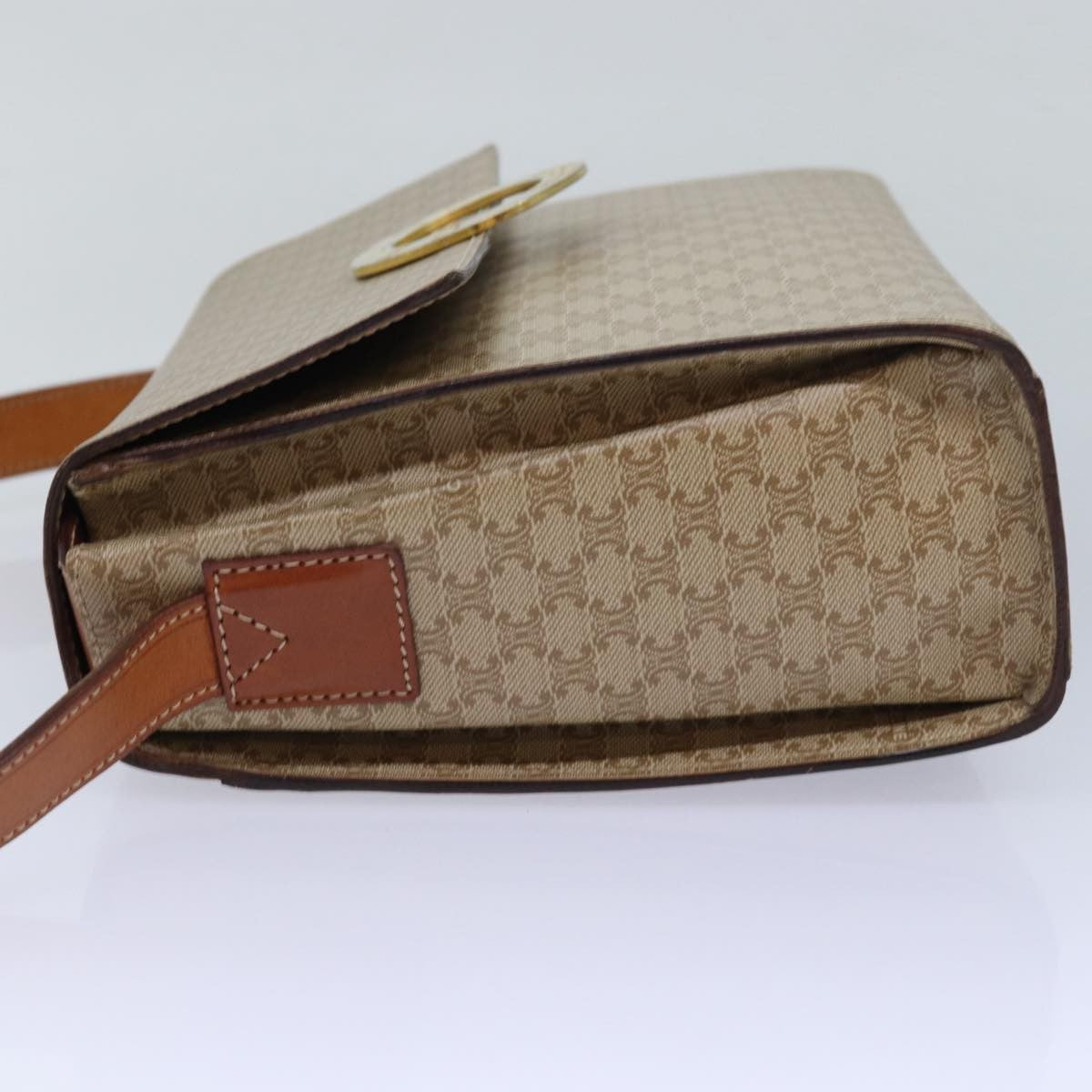 Celine Vintage Macadam Circle Logo Shoulder Bag Canvas And Leather Beige Canvas Shoulder Bag Bag (Pre-Owned)