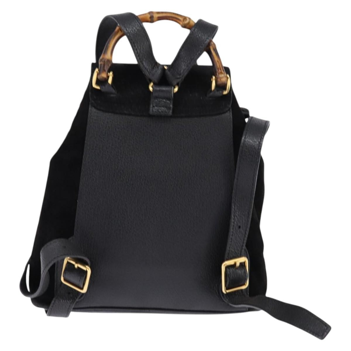 Gucci Vintage Bamboo Backpack Suede Black Suede Backpack Bag (Pre-Owned)