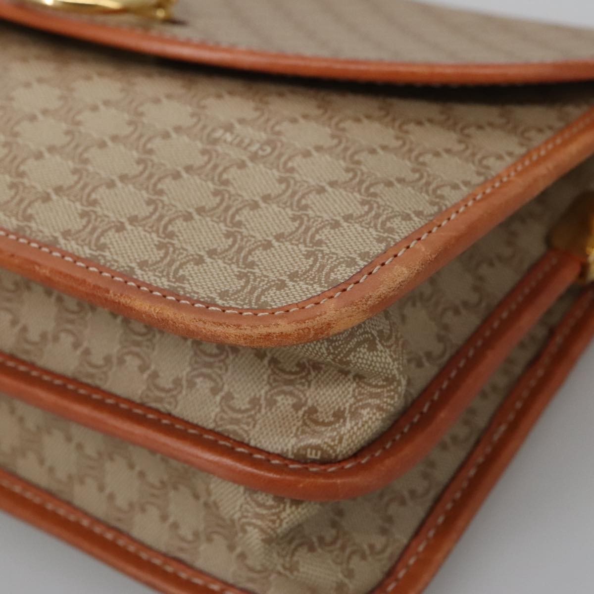 Celine Vintage Macadam Shoulder Bag Canvas And Leather Beige Canvas Shoulder Bag Bag (Pre-Owned)
