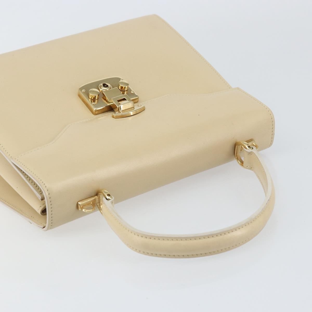 Gucci Vintage Lady Lock Top Handle Bag Leather Beige Leather Handbag (Pre-Owned)