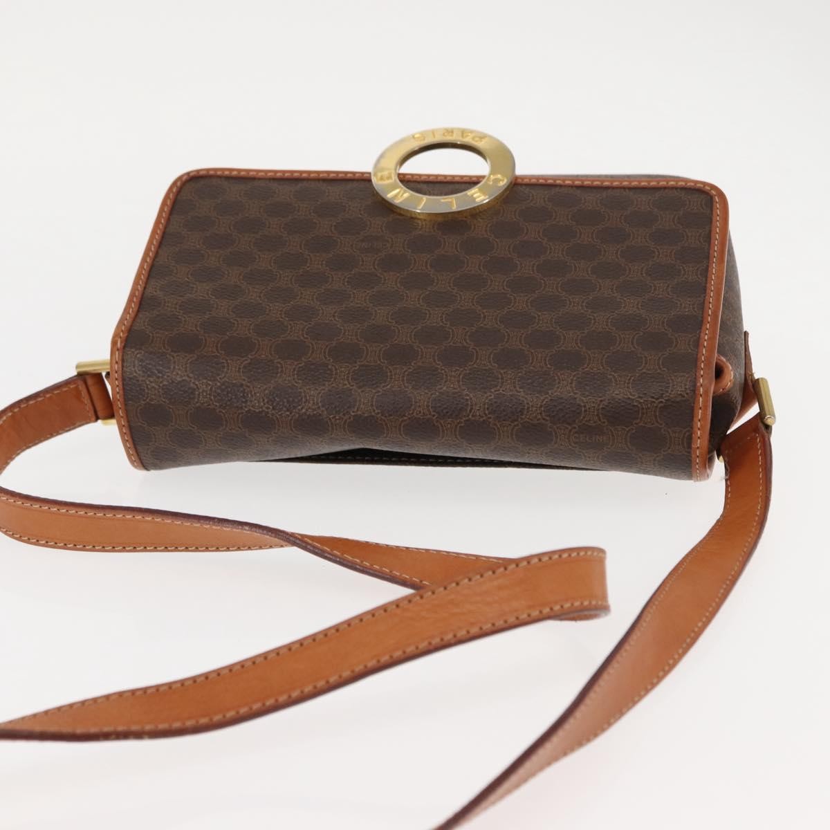 Celine Vintage Macadam Circle Logo Shoulder Bag Canvas And Leather Brown Canvas Bag (Pre-Owned)